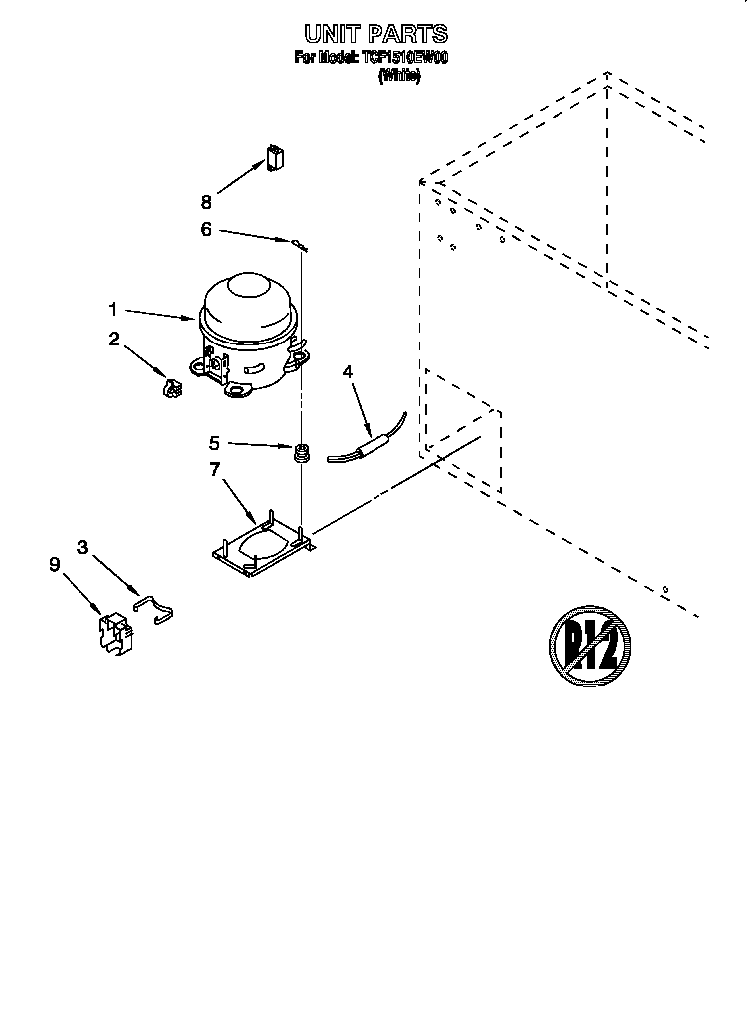 Section 3 Diagram and Parts List for TCF1510EW0  Whirlpool Freezer
