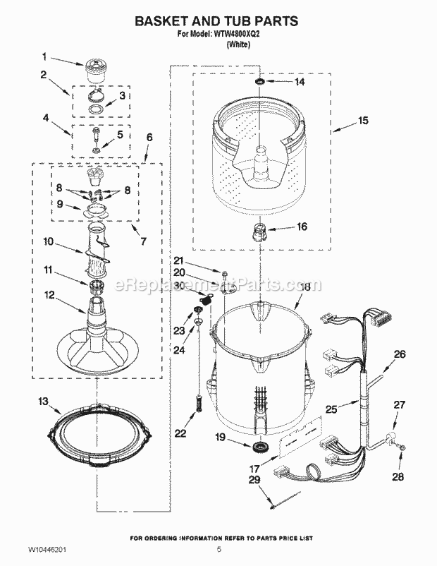 BASKET AND TUB PARTS Diagram and Parts List for WTW4800XQ2  Whirlpool Washer