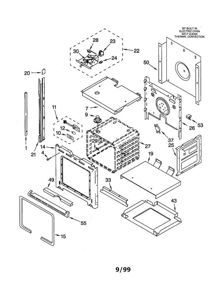 Oven Diagram and Parts List for KEBS107DBAL7  KitchenAid Wall Oven