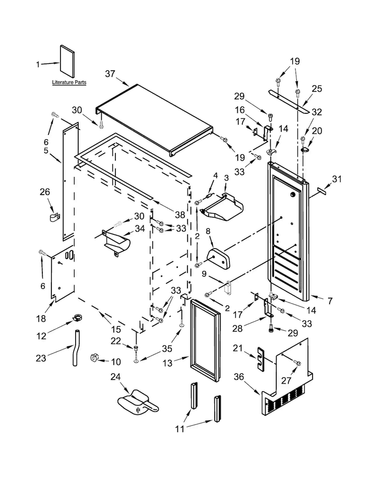 Cabinet, Door And Liner Parts Diagram and Parts List for GI15NDXZS0  Whirlpool Ice Maker