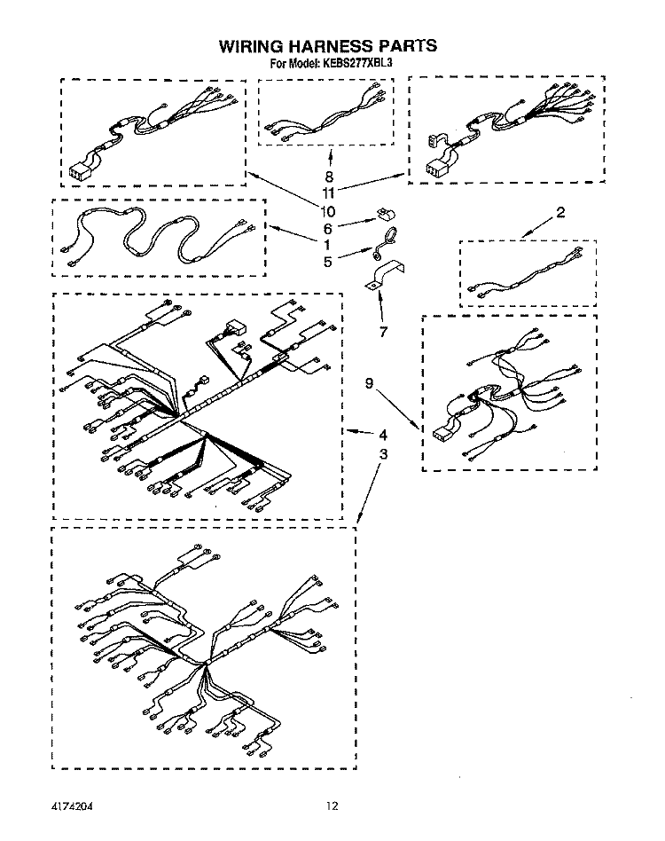 WIRING HARNESS Diagram and Parts List for KEBS277XBL3  KitchenAid Wall Oven