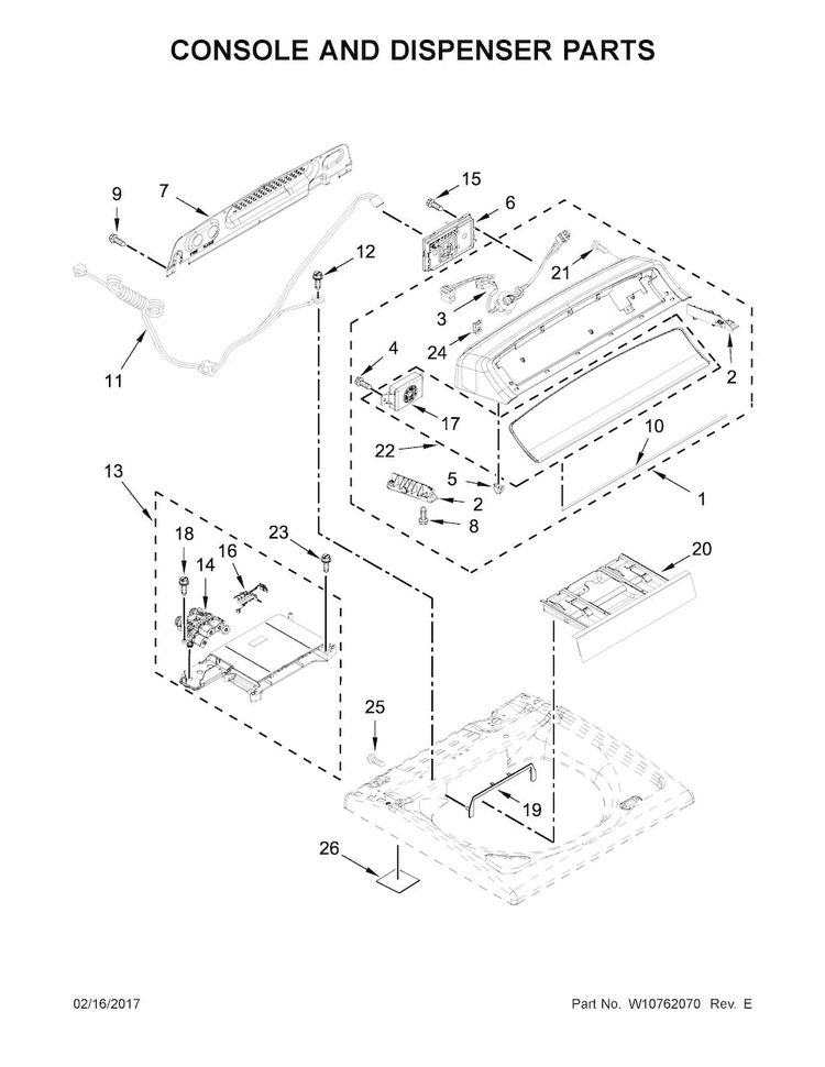 Console And Dispenser Parts Diagram and Parts List for WTW7300DW0  Whirlpool Washer