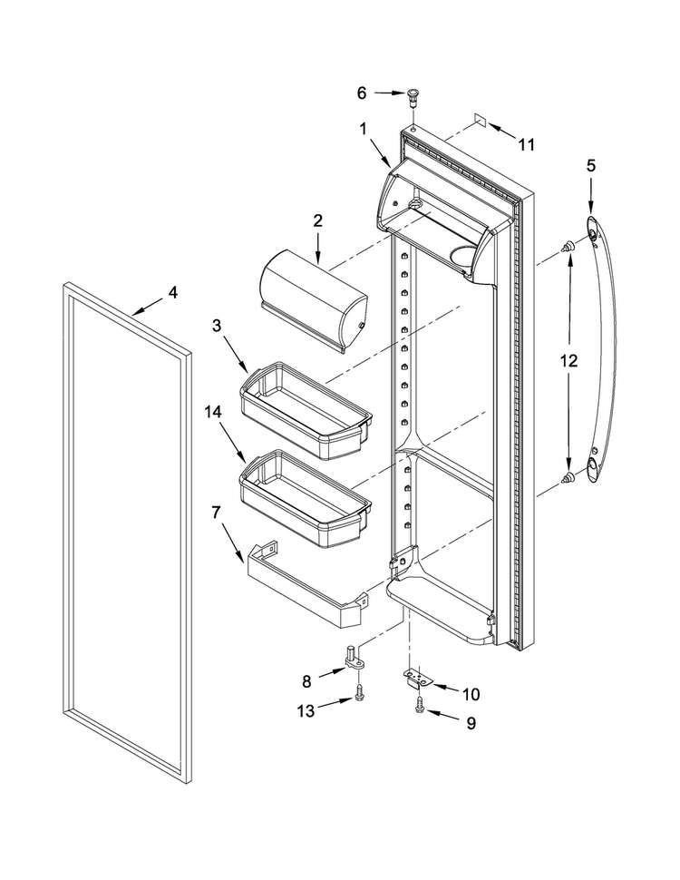 Refrigerator Door Parts Diagram and Parts List for WRS335FDDB00  Whirlpool Refrigerator