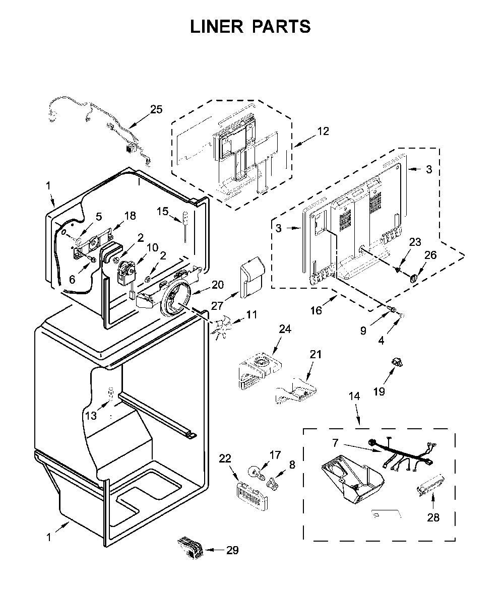 Liner parts Diagram and Parts List for WRT318FZDM06  Whirlpool Refrigerator