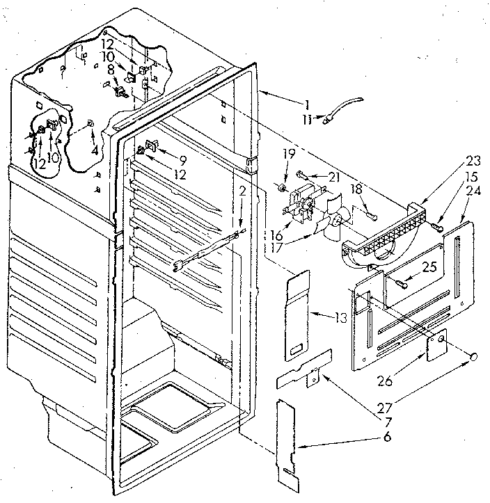 Liner Diagram and Parts List for ET16AKXSG10  Whirlpool Refrigerator