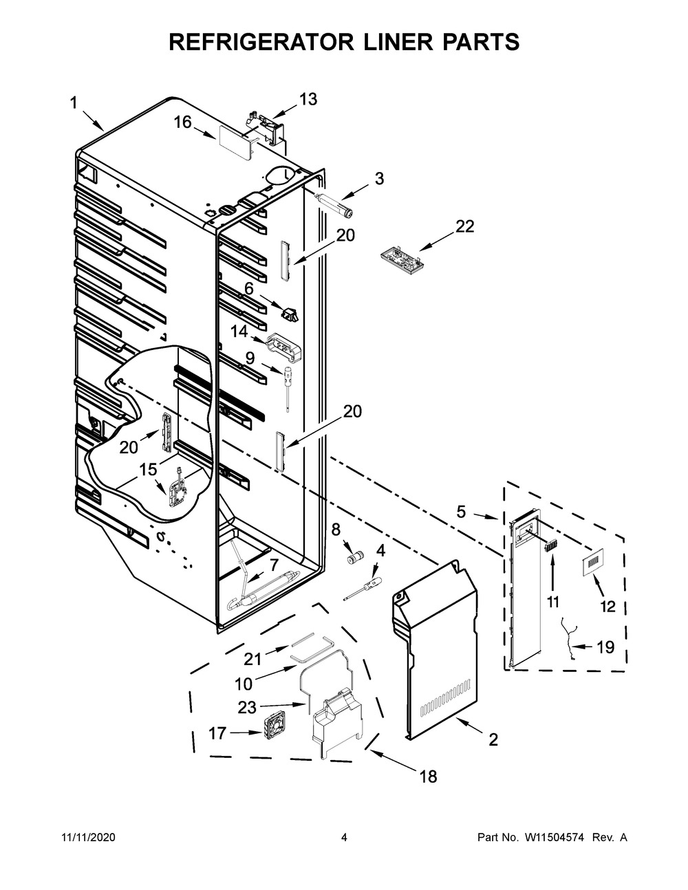 Refrigerator Liner Parts Diagram and Parts List for KRSC700HBS01  Whirlpool Refrigerator