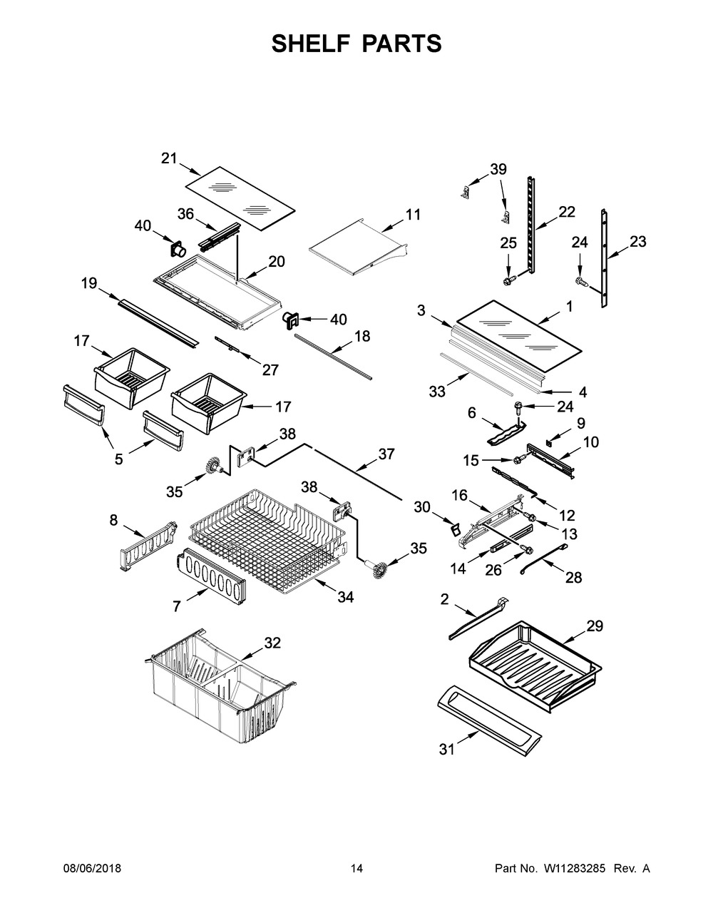 Shelf Parts Diagram and Parts List for WRF532SNHZ01  Whirlpool Refrigerator