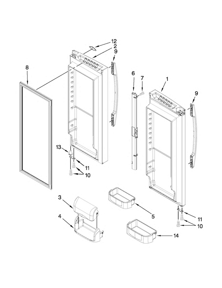 Refrigerator Door Parts Diagram and Parts List for 5GFC20PRAW00  Whirlpool Refrigerator