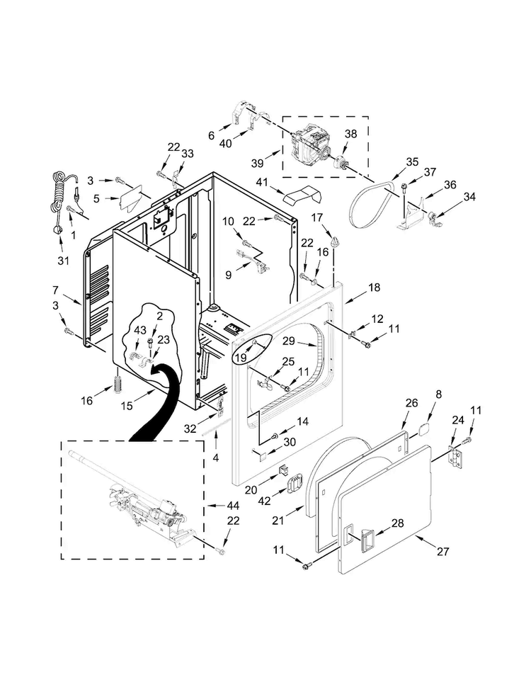 Cabinet Parts Diagram and Parts List for WGD4810EW1  Whirlpool Dryer