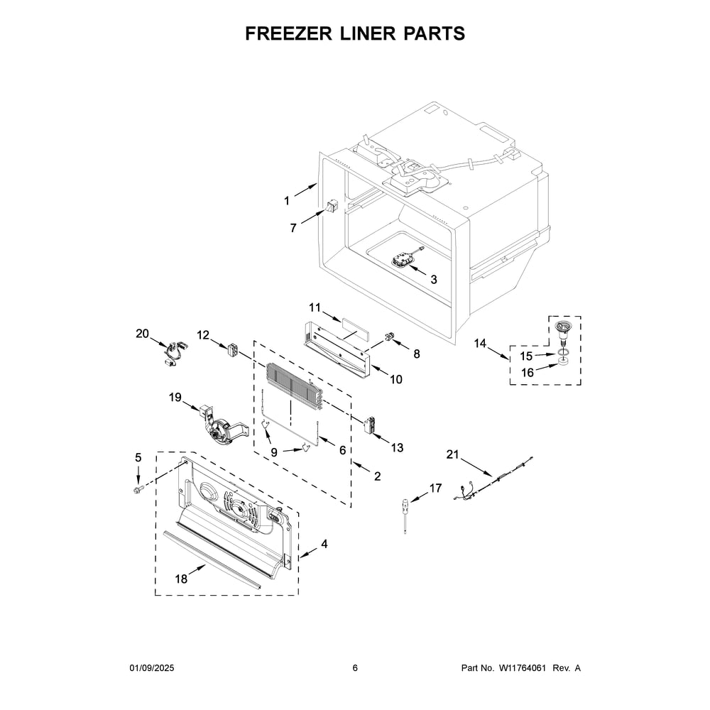 Freezer Liner Parts Diagram and Parts List for KRFC704FBS06  KitchenAid Refrigerator