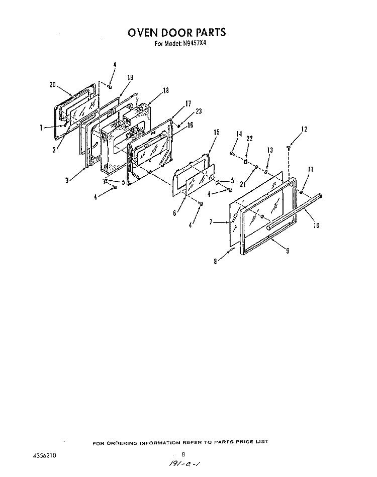 OVEN DOOR Diagram and Parts List for N9457X4  Roper Range