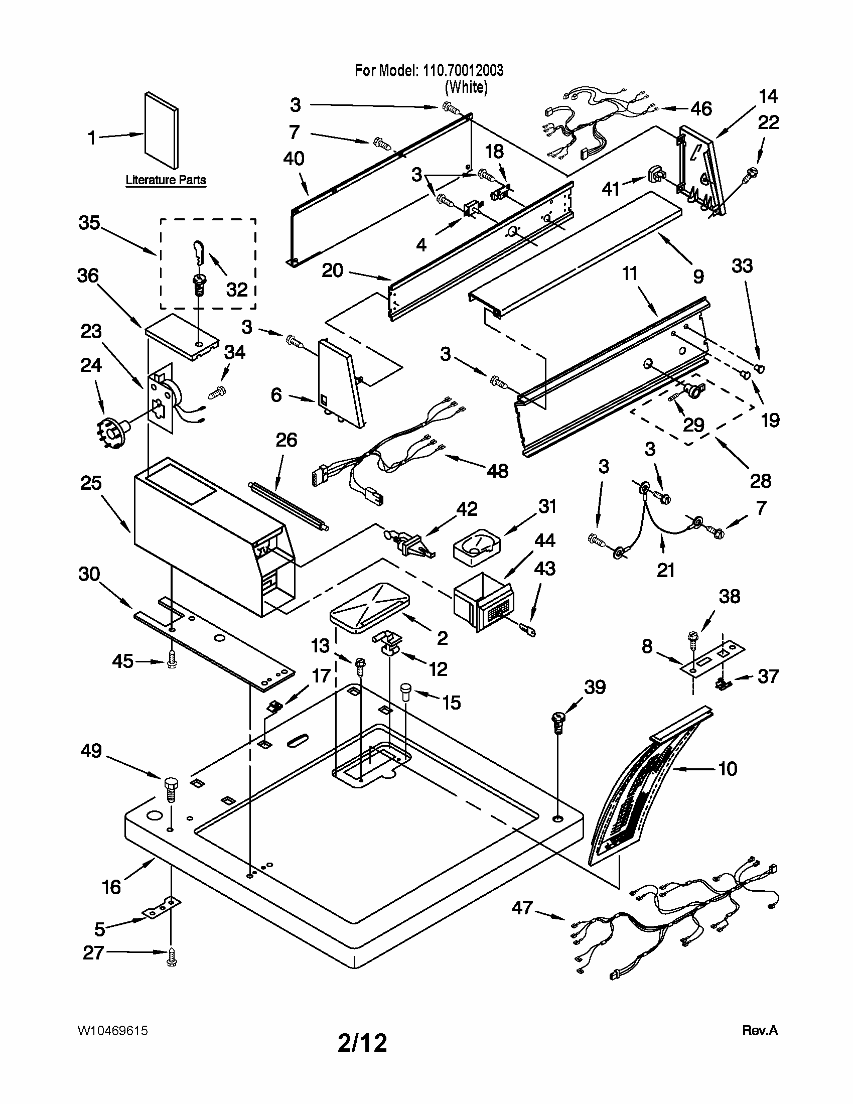 Top And Console Parts Diagram and Parts List for 11070012003  Kenmore Dryer