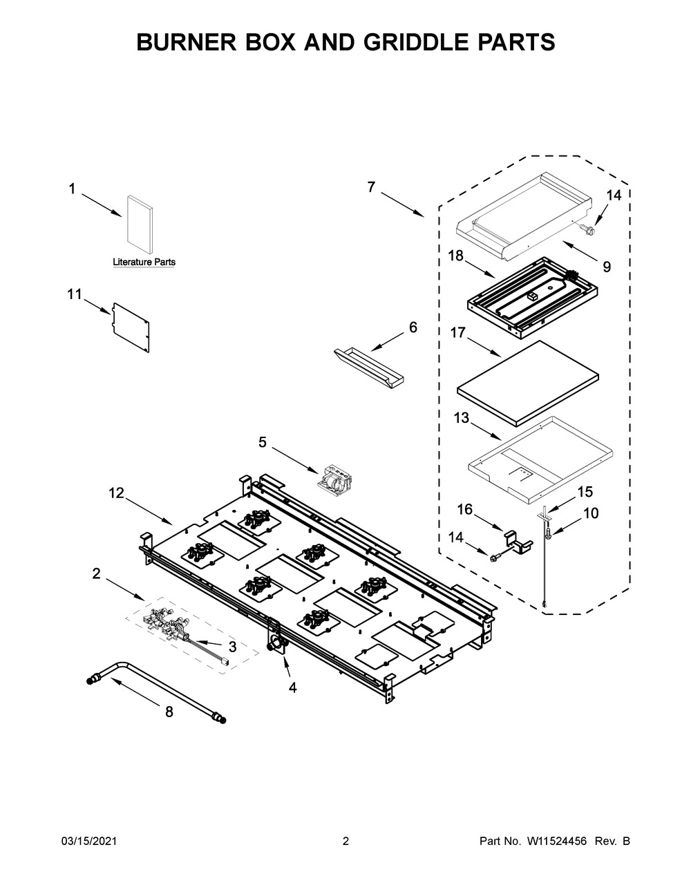 Burner Box And Griddle Parts Diagram and Parts List for JGRP548HM01  Whirlpool Range
