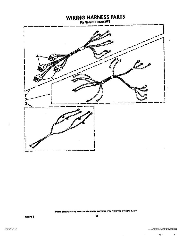 WIRING HARNESS Diagram and Parts List for RF3020XXW1  Whirlpool Range