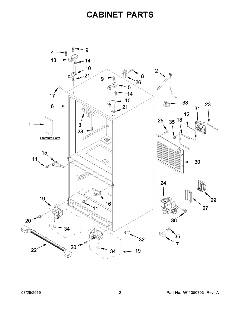 Cabinet Parts Diagram and Parts List for KRFF302ESS02  Whirlpool Refrigerator