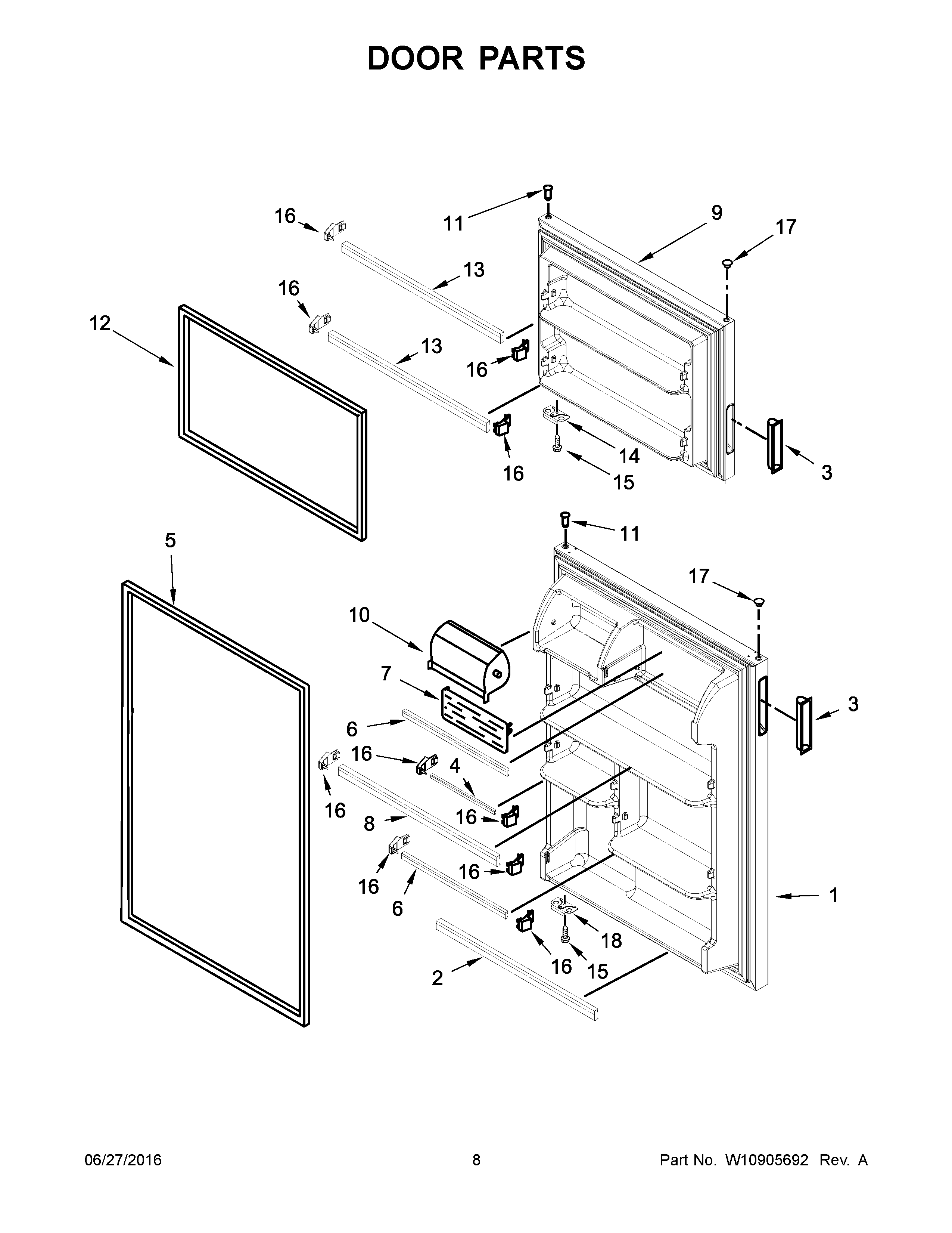 Door Parts Diagram and Parts List for IK8FXNGFDM02  Whirlpool Refrigerator