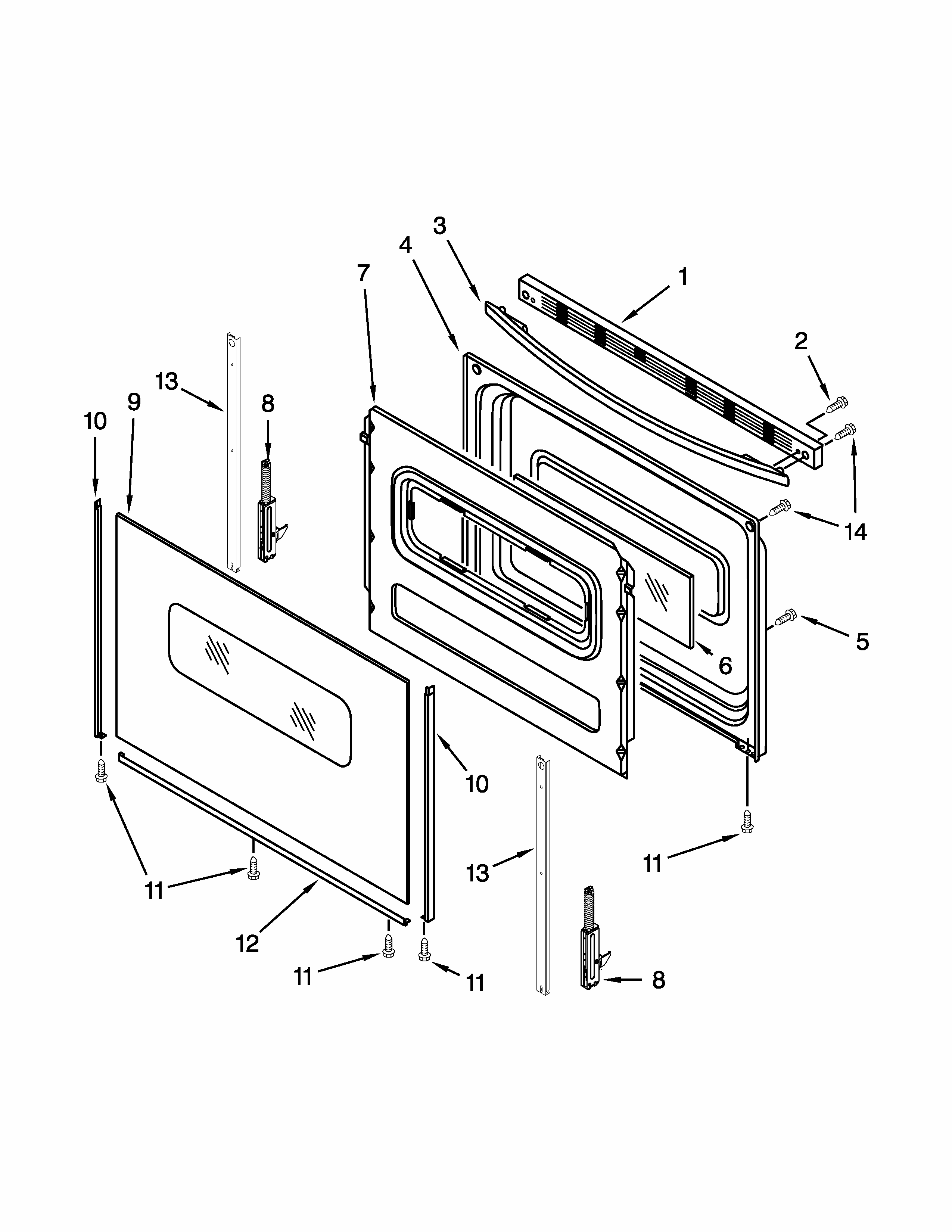 Door Parts Diagram and Parts List for IES350XW3  Whirlpool Range