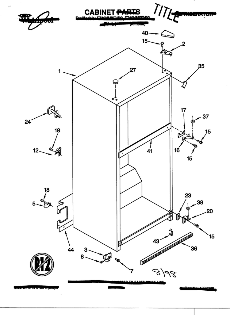 Cabinet Diagram and Parts List for ET18NMFW03  Whirlpool Refrigerator