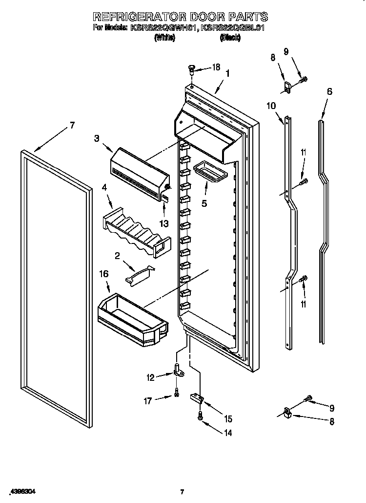 Refrigerator Door Diagram and Parts List for KSRS22QGBL0  KitchenAid Refrigerator