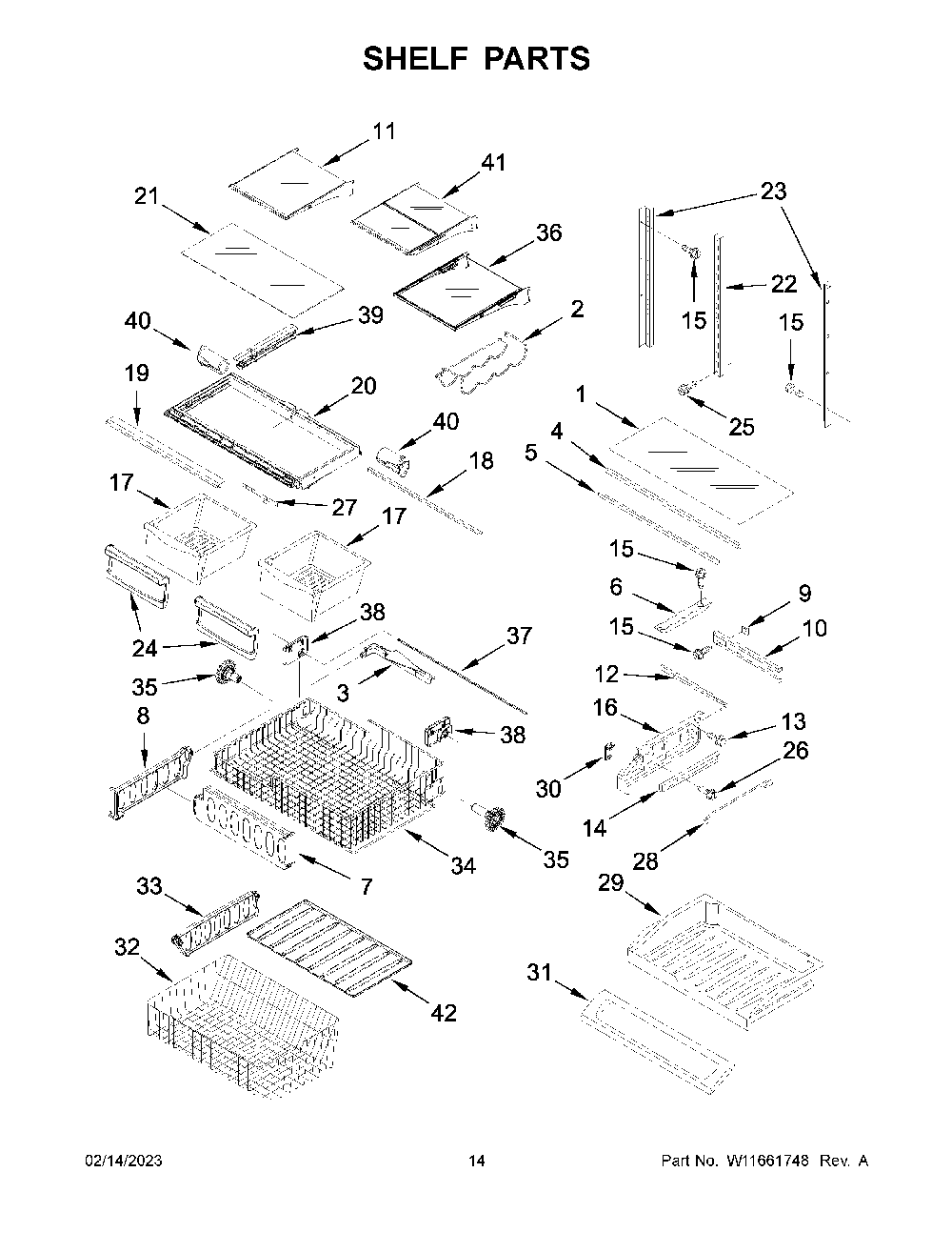 Shelf Parts Diagram and Parts List for KRFF305ESS07  KitchenAid Refrigerator