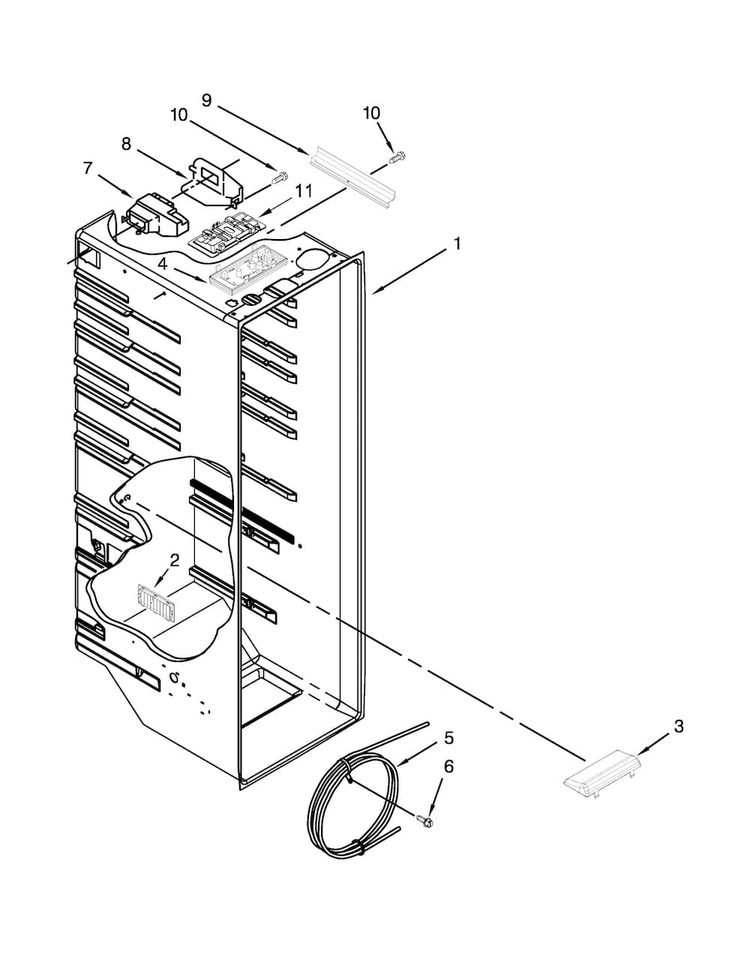 Refrigerator Liner Parts Diagram and Parts List for WRS322FDAM04  Whirlpool Refrigerator