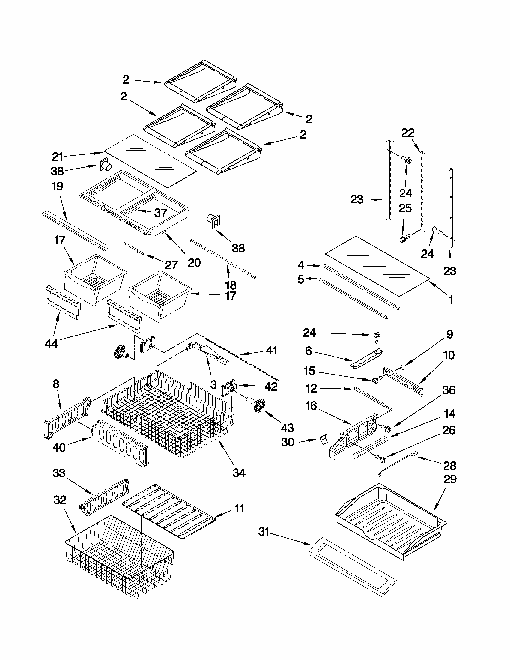 Shelf Parts Diagram and Parts List for 59679533014  Kenmore Refrigerator