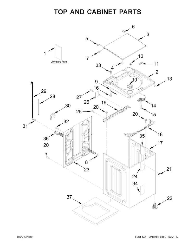 Top And Cabinet Parts Diagram and Parts List for WTW8000DW1  Whirlpool Washer
