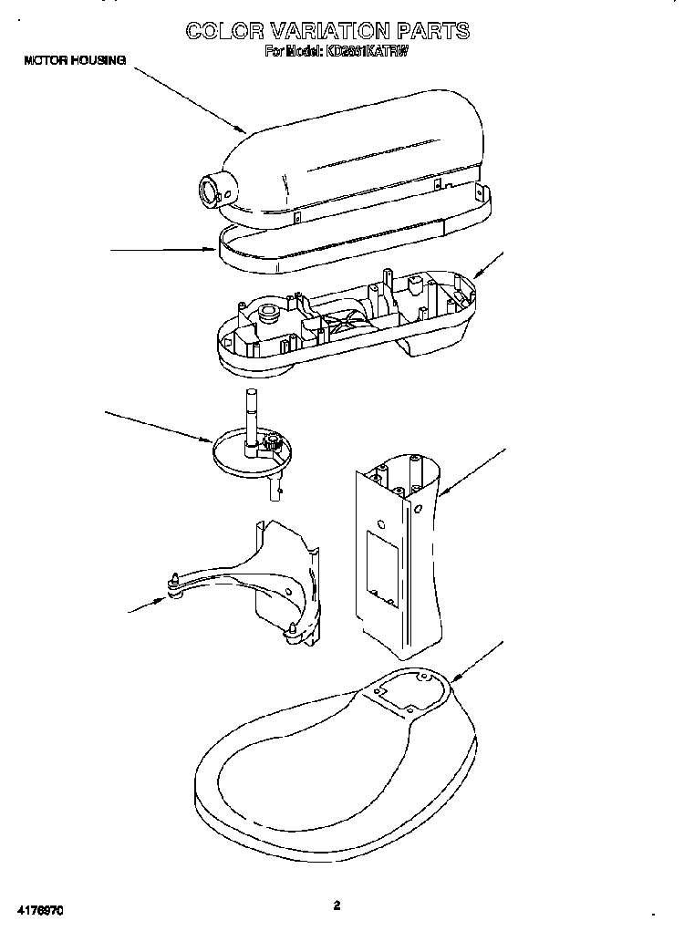 Motor Housing Diagram and Parts List for KD2661KATRW  KitchenAid Mixer