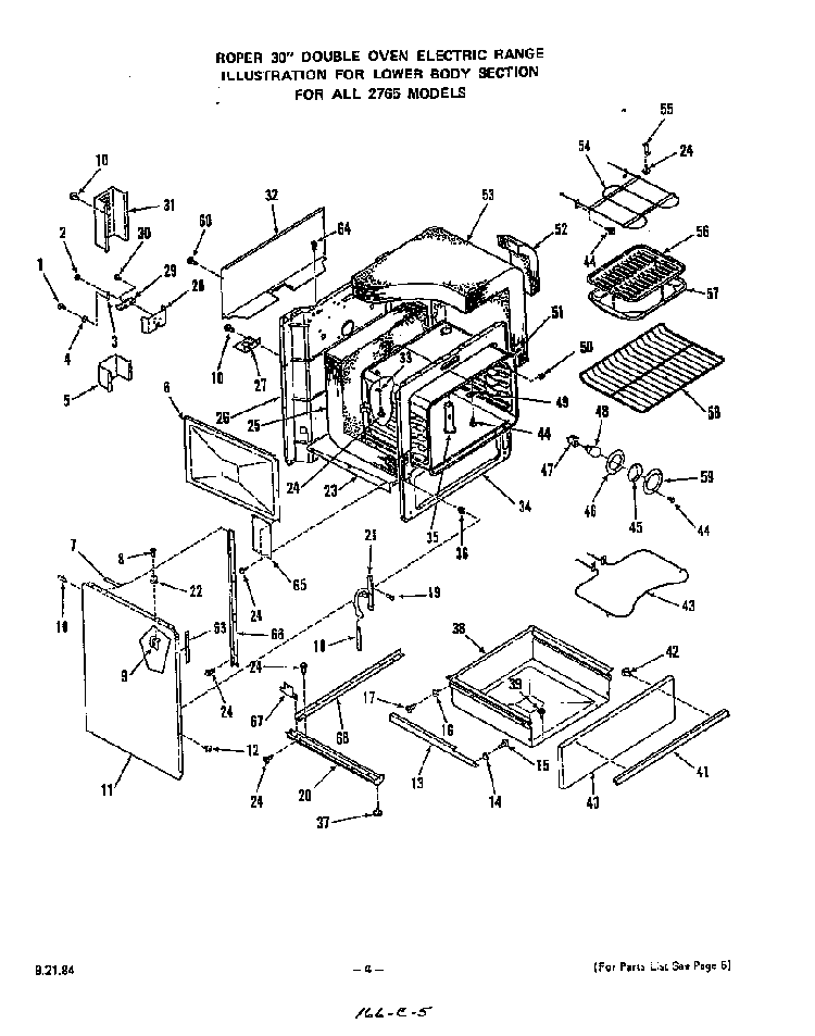 Lower Body Diagram and Parts List for 2765*0A  Roper Range