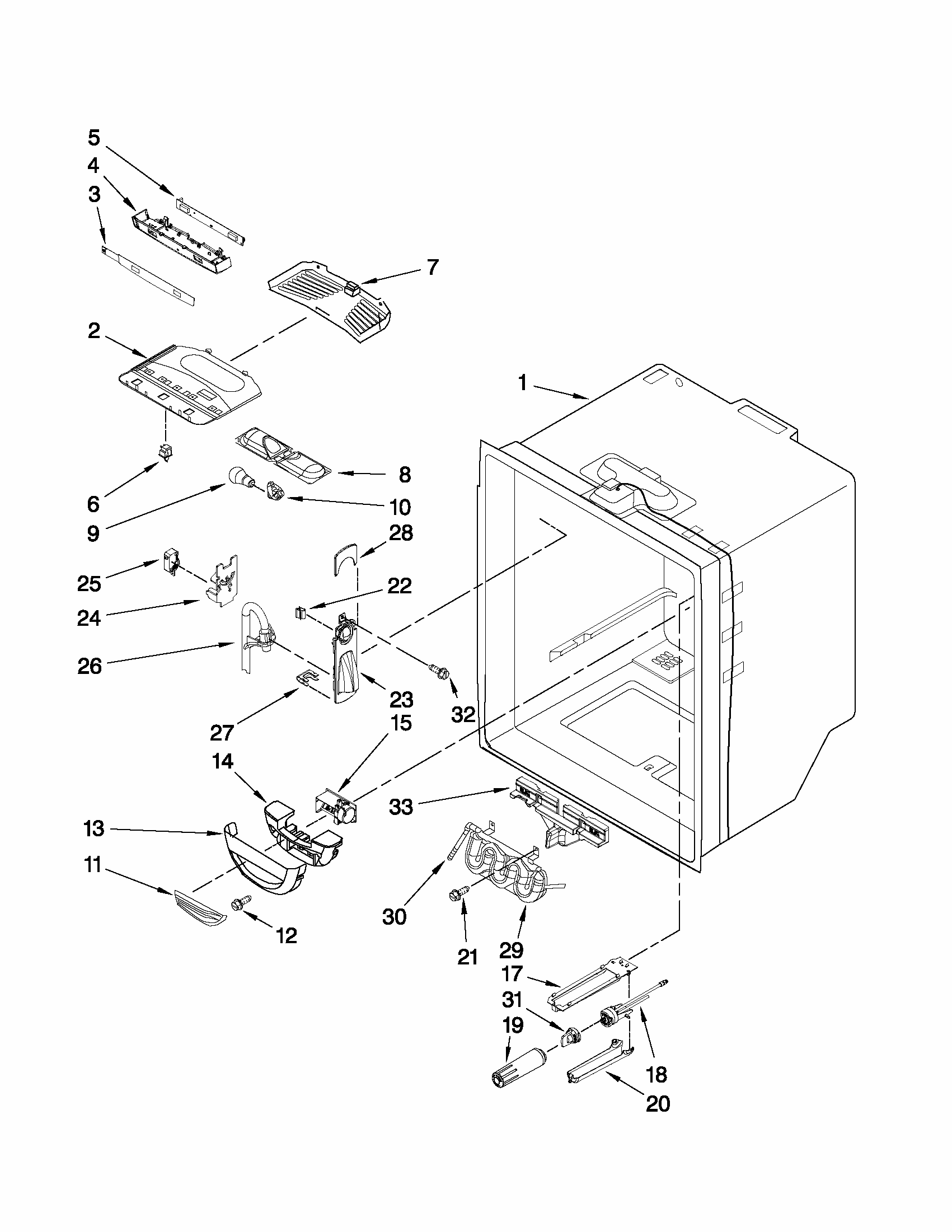 Refrigerator Liner Parts Diagram and Parts List for 59672003014  Kenmore Refrigerator