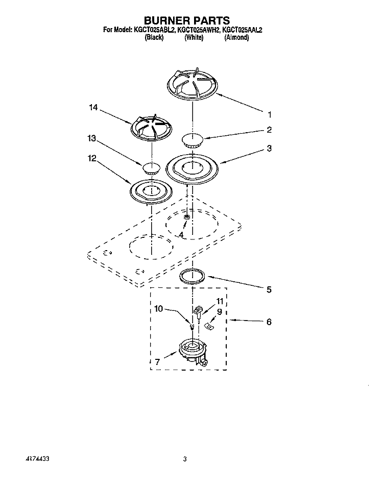 SECTION Diagram and Parts List for KGCT025AAL2  KitchenAid Cooktop
