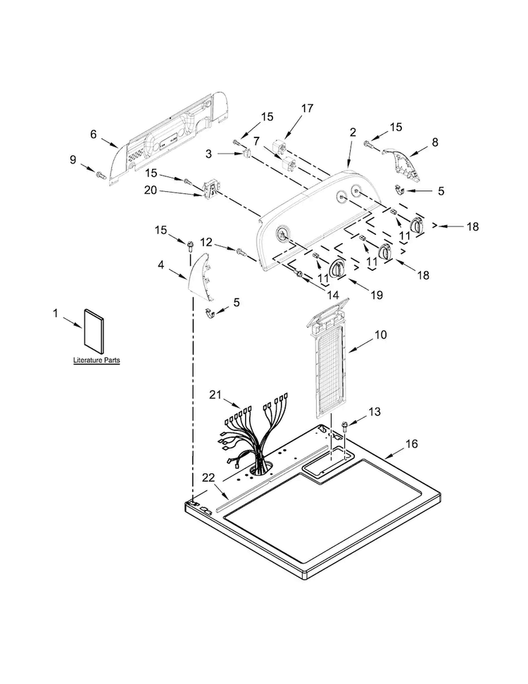 Top And Console Parts Diagram and Parts List for 11075202311  Kenmore Dryer