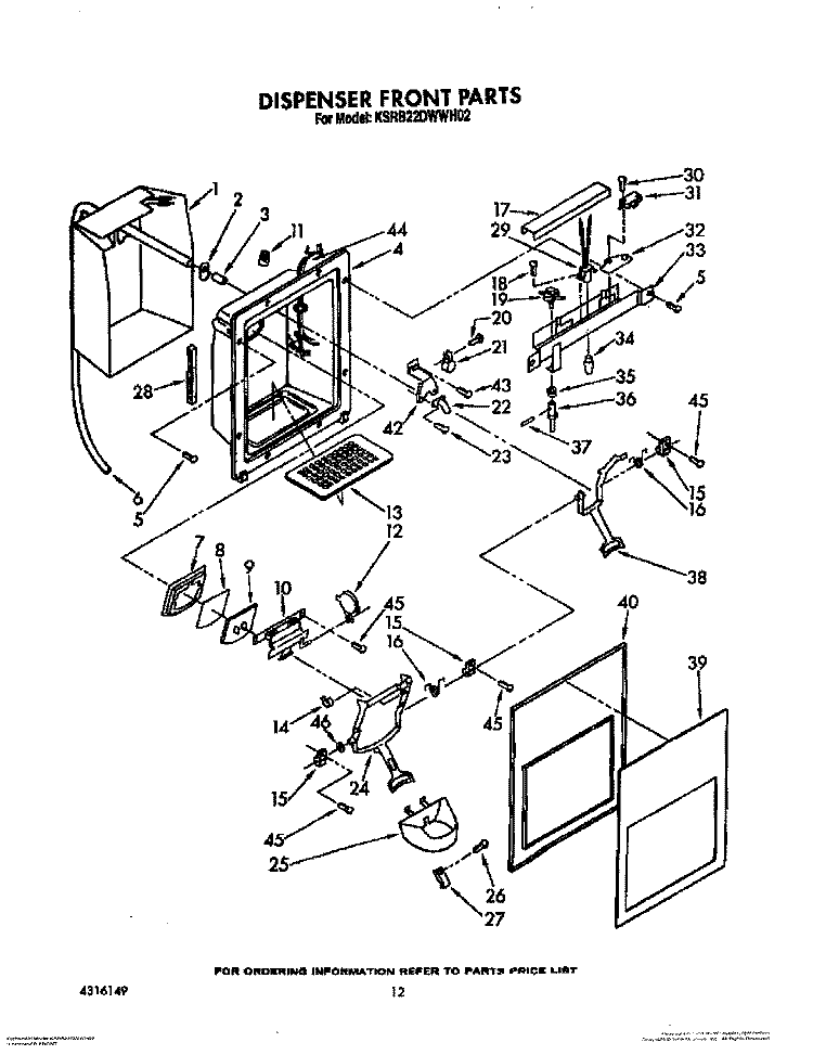 DISPENSER FRONT Diagram and Parts List for KSRB22DWAL02  KitchenAid Refrigerator