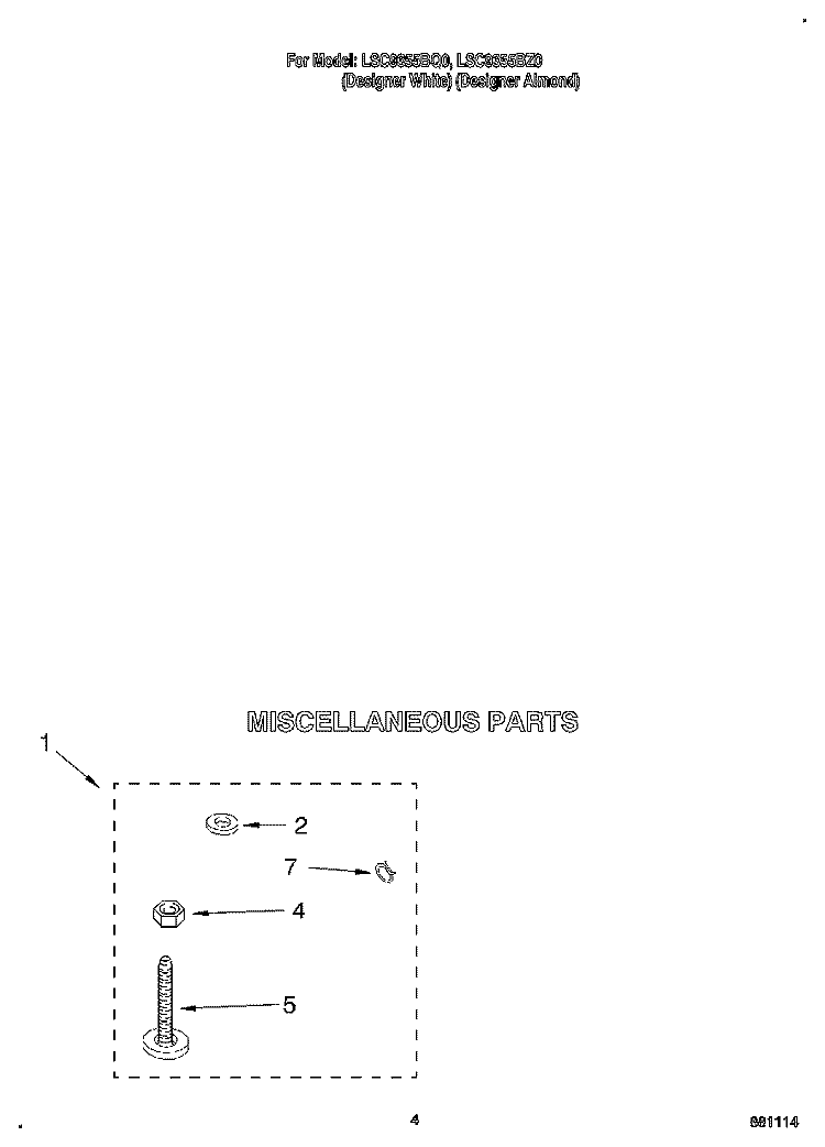MISCELLANEOUS Diagram and Parts List for LSC9355BQ0  Whirlpool Washer