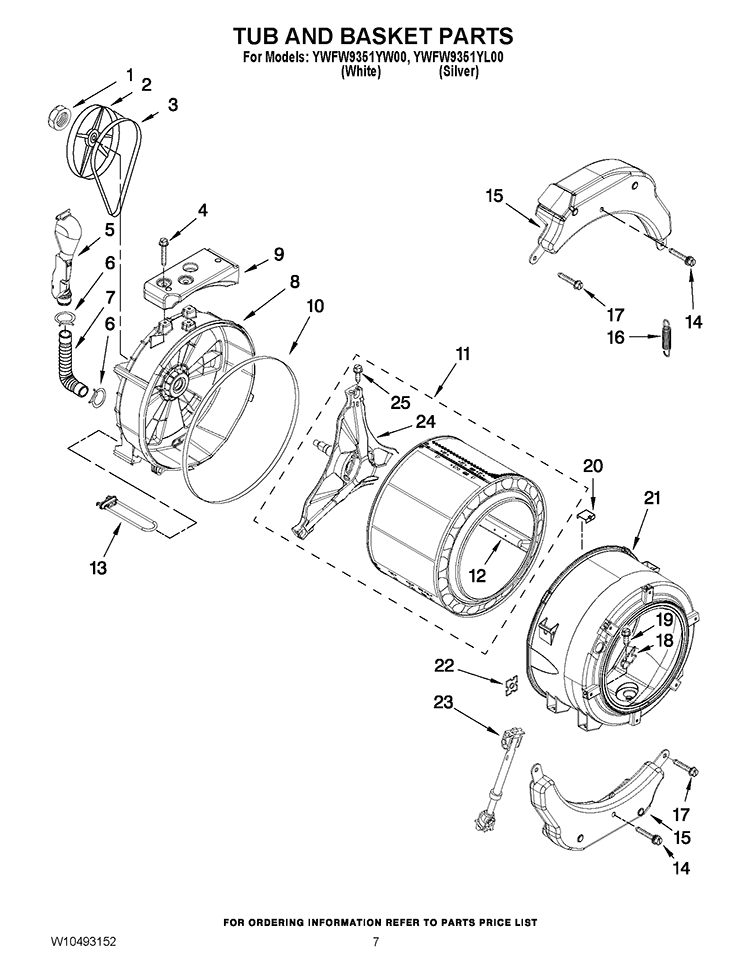 TUB AND BASKET PARTS Diagram and Parts List for YWFW9351YW00  Whirlpool Washer