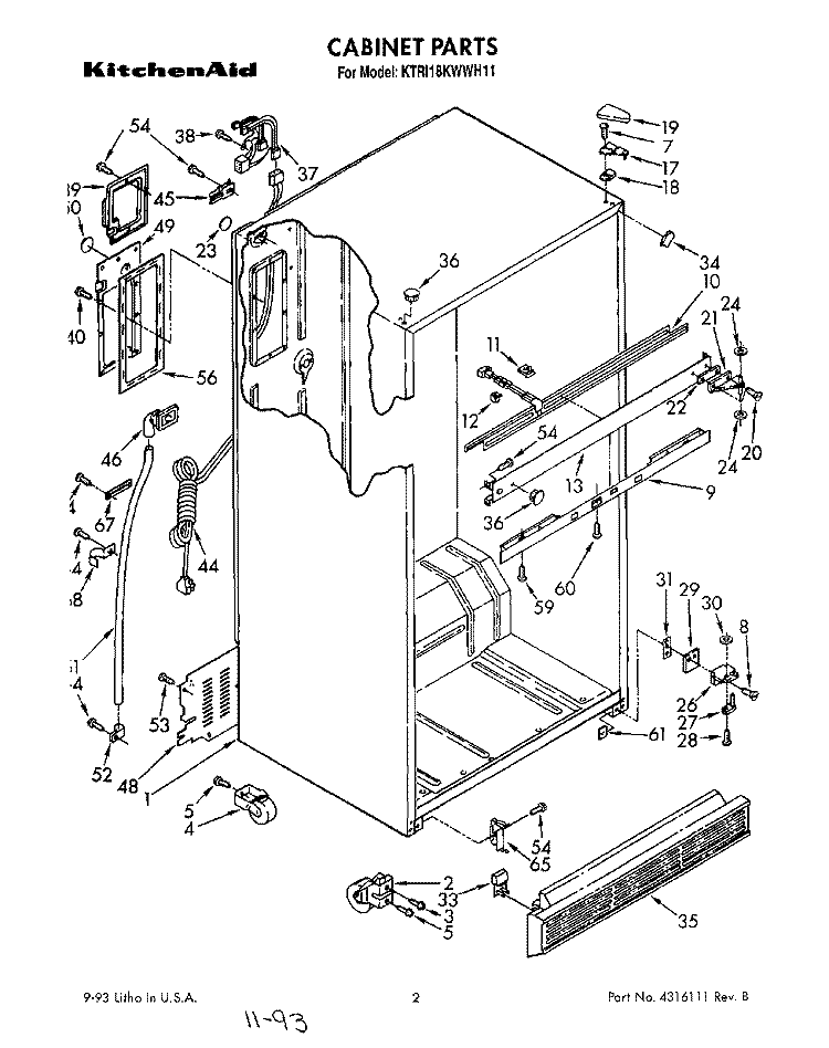 CABINET Diagram and Parts List for KTRI18KWWH11  Whirlpool Refrigerator