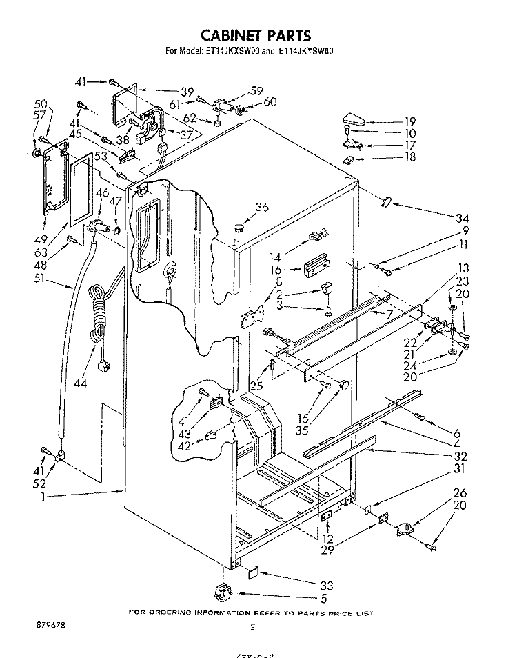 CABINET Diagram and Parts List for ET14JKXSW00  Whirlpool Refrigerator