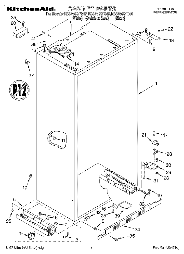 CABINET Diagram and Parts List for KSSP36QFB05  KitchenAid Refrigerator