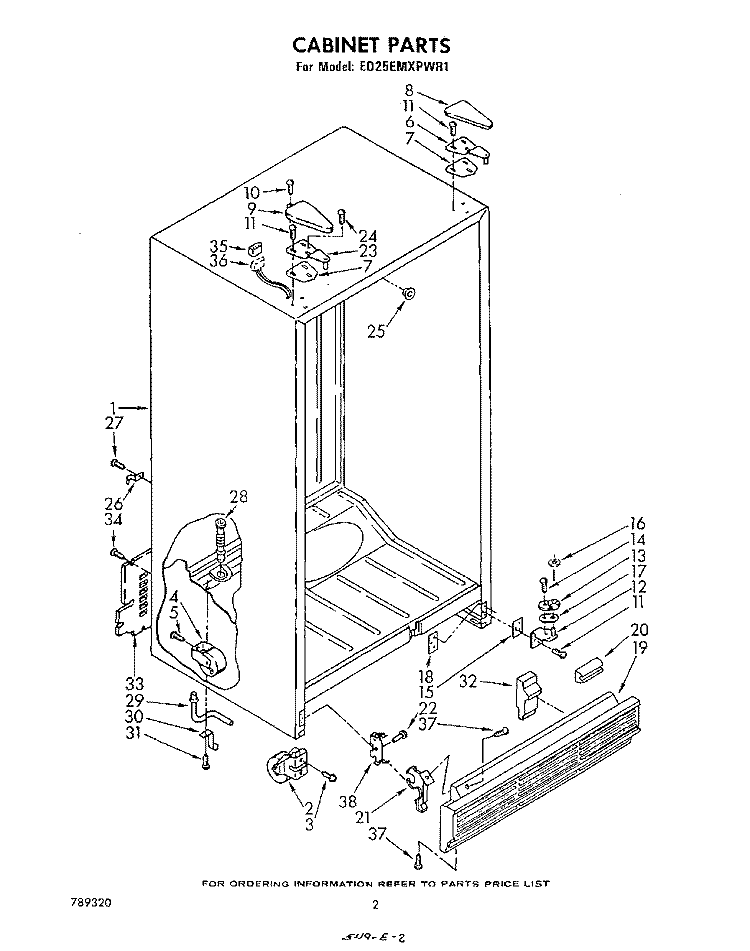 CABINET Diagram and Parts List for ED25EMXPWR1  Whirlpool Refrigerator