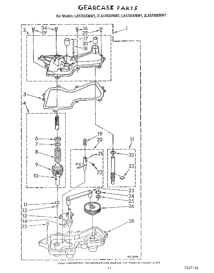 GEARCASE Diagram and Parts List for 2LA5700XMW1  Whirlpool Washer