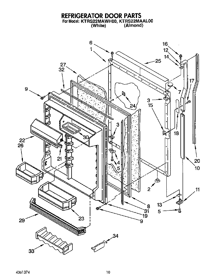 REFRIGERATOR DOOR Diagram and Parts List for KTRS22MAAL00  KitchenAid Refrigerator