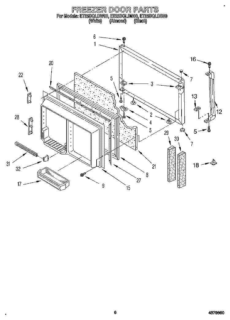 FREEZER DOOR Diagram and Parts List for ET25DQLDN00  Whirlpool Refrigerator
