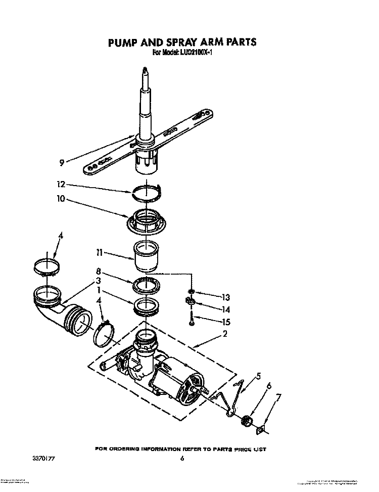 PUMP AND SPRAY ARM Diagram and Parts List for LUD2100X1  Whirlpool Dishwasher