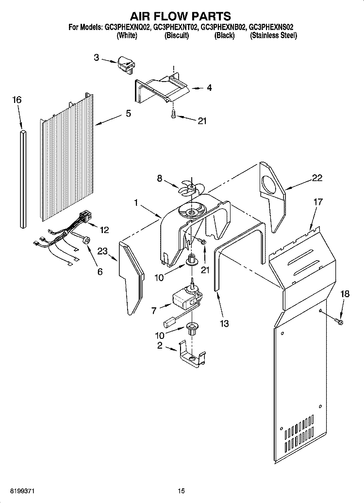 AIR FLOW PARTS Diagram and Parts List for GC3PHEXNS02  Whirlpool Refrigerator