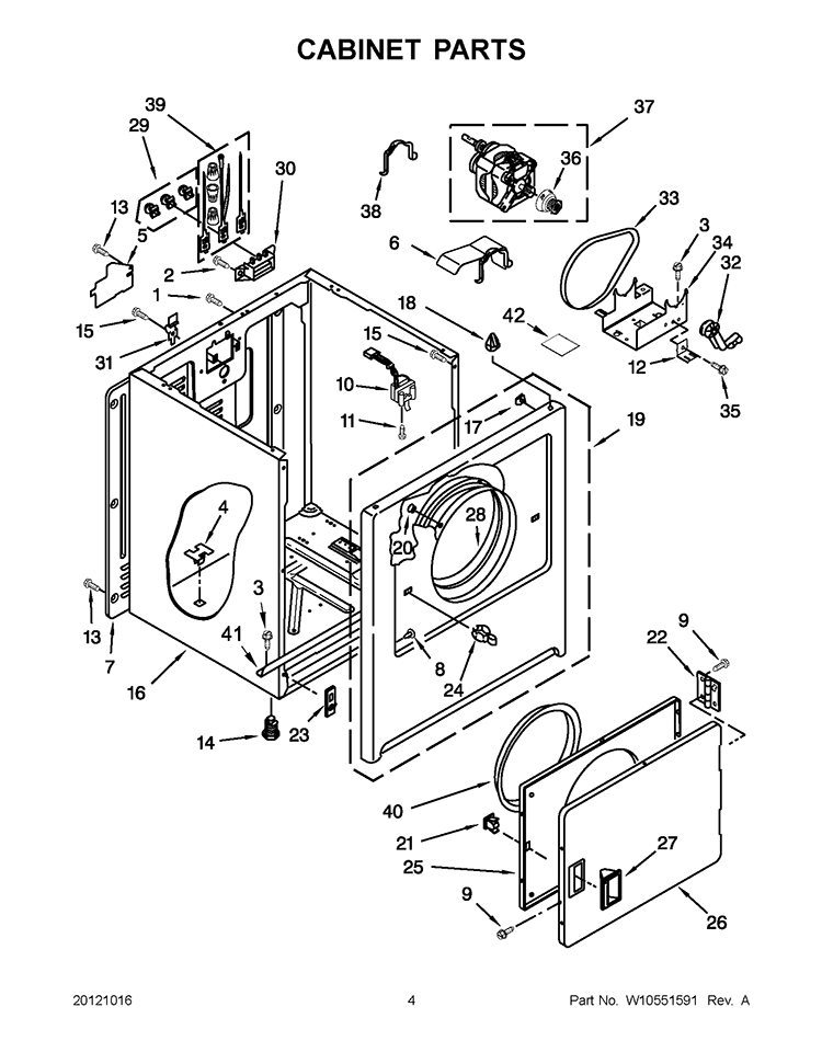 CABINET PARTS Diagram and Parts List for WED4890XQ2  Whirlpool Dryer