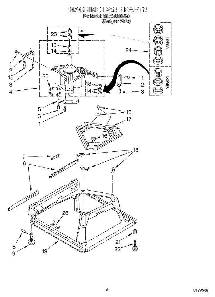 MACHINE BASE Diagram and Parts List for 3RLSQ8000JQ0  Whirlpool Washer