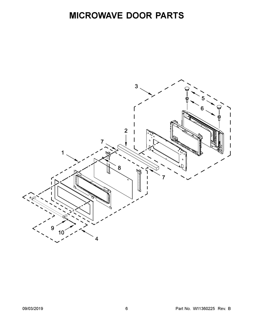Microwave Door Parts Diagram and Parts List for KOCE900HBS01  Whirlpool Microwave Oven Combo