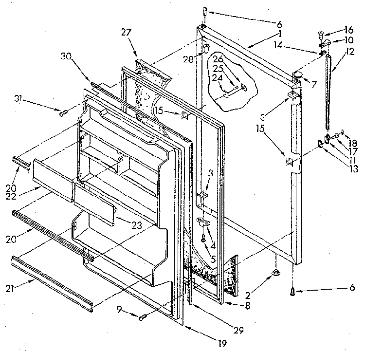 Refrigerator Door Diagram and Parts List for ET18GKXSN0A  Whirlpool Refrigerator