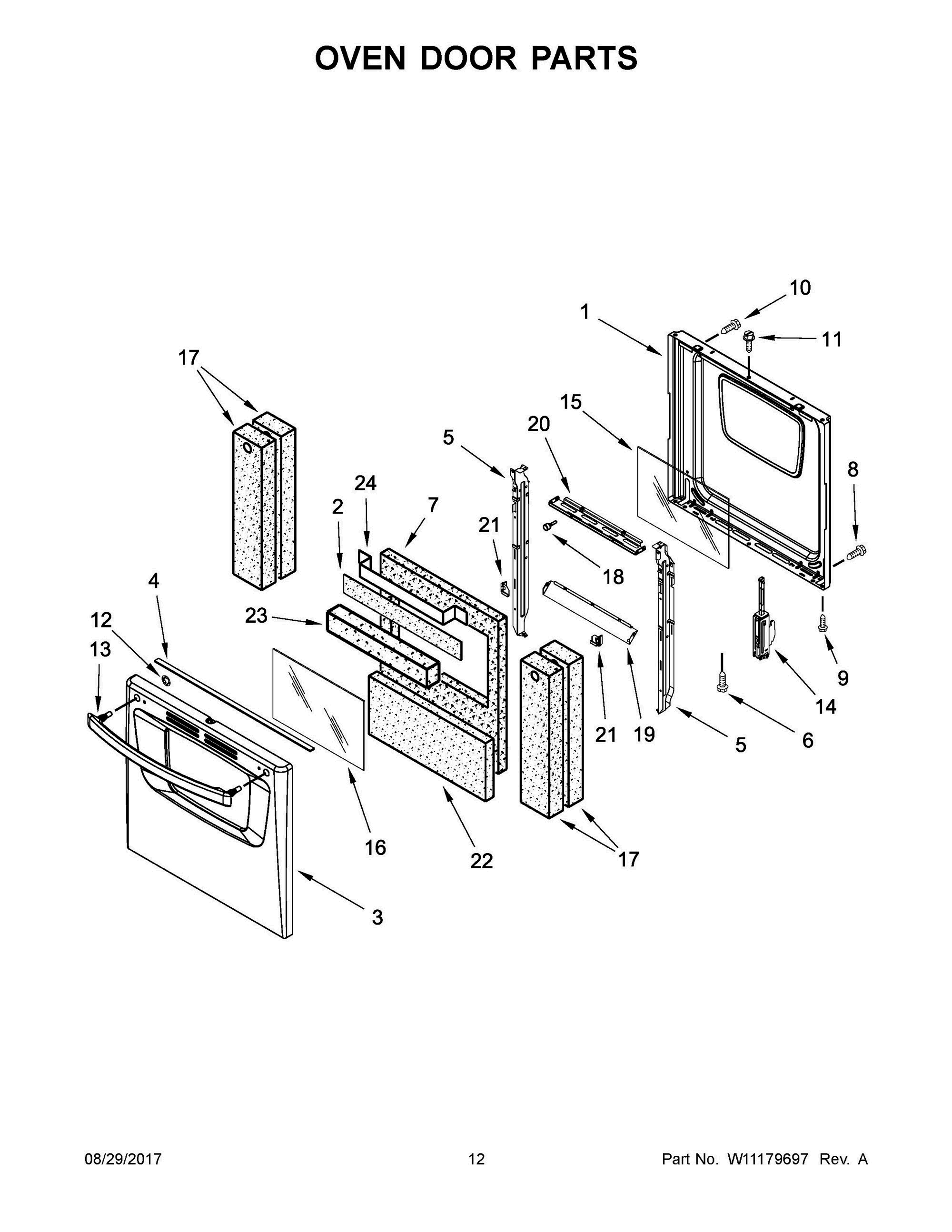 07 - OVEN DOOR PARTS Diagram and Parts List for AGG222VDW4  Whirlpool Range