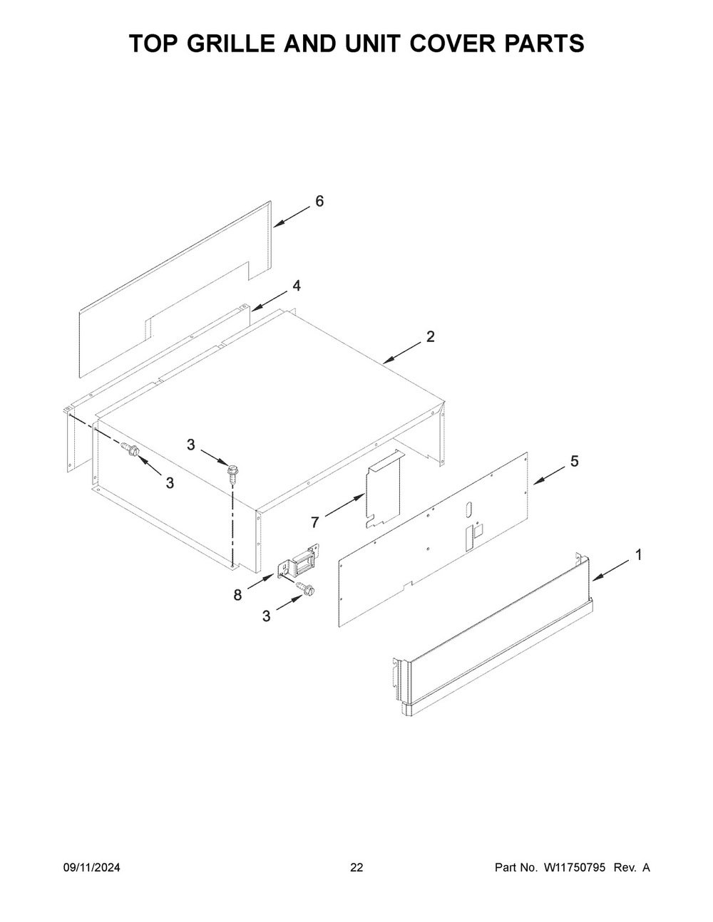 12 - Top Grille And Unit Cover Parts Diagram and Parts List for JBSS42E22L01  Whirlpool Refrigerator